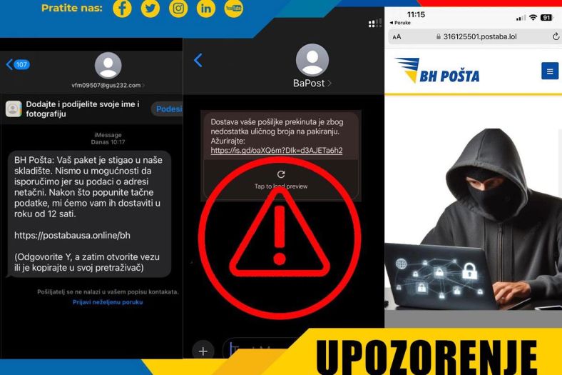 BH Pošte upozoravaju građane: Ne nasjedajte na sumnjivi SMS