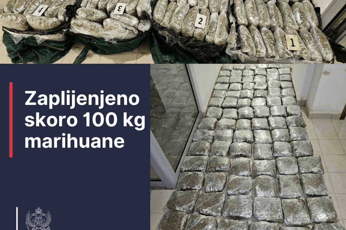 Crnogorska policija uhapsila 20-godišnjaka zbog krijumčarenja 95 kilograma marihuane