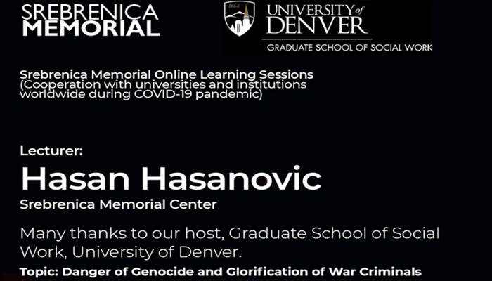 Iz Memorijalnog centra Srebrenica održano online predavanje za studente Univerzitet Denver