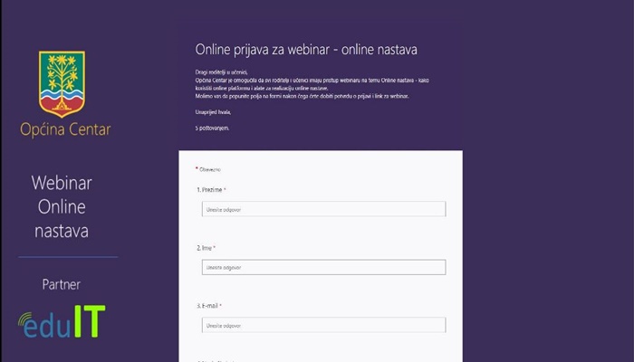 Izrađen link za webinar edukaciju učenika i roditelja o online nastavi