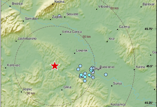 Novi zemljotrs kod Petrinje magnitude 3,2 po Richteru