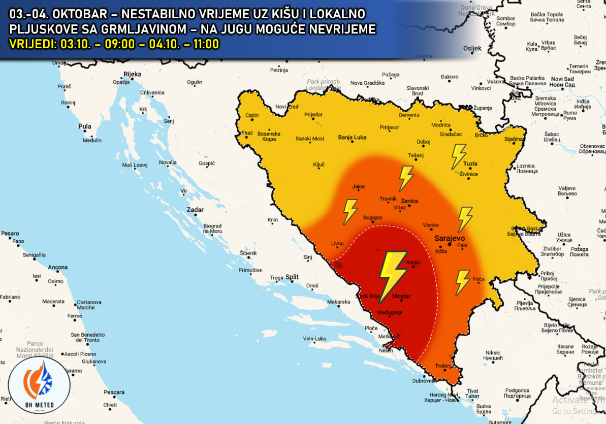 Pljuskovi, grmljavina... Širom BiH se u nastavku dana očekuje nevrijeme