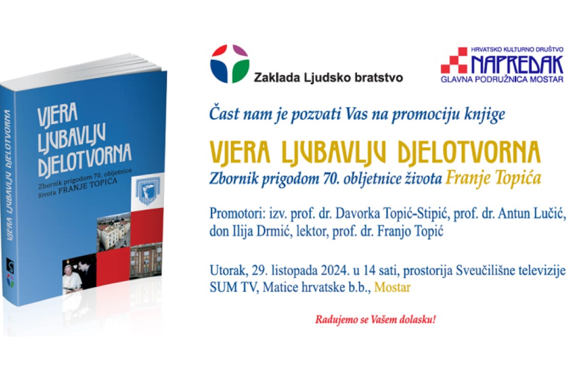 Predstavljanje knjige 'Vjera ljubavlju djelotvorna' povodom 70. godišnjice života Franje Topića