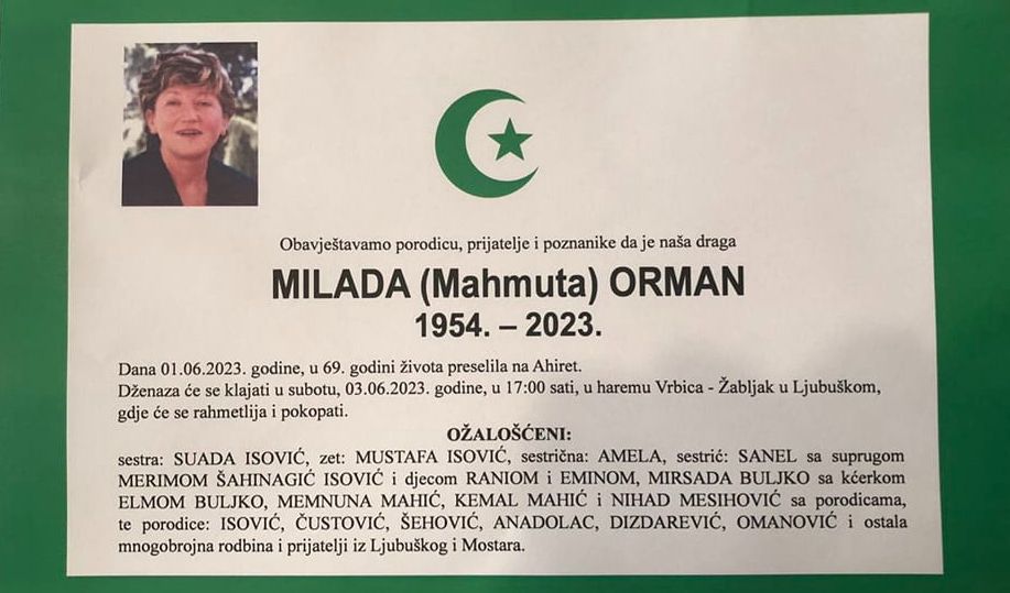 Preminula profesorica Milada Orman