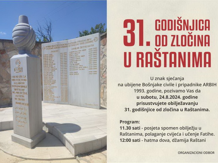 U subotu obilježavanje 31. godišnjice od zločina u Raštanima