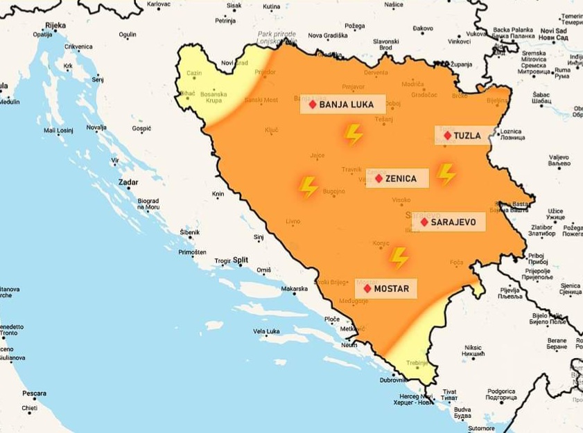 Upaljen žuti meteoalarm za veći dio BiH 