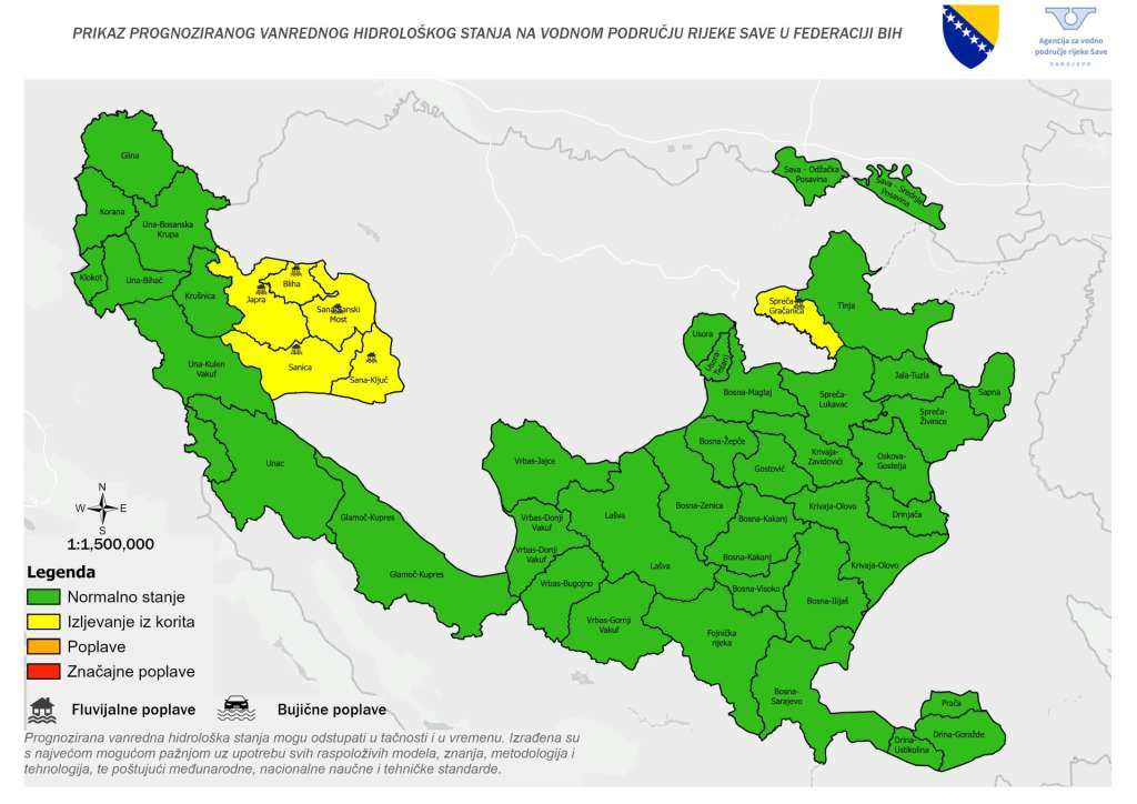 Vanredno hidrološko stanje u USK i TK, moguće izlijevanje rijeka Sane, Sanice i Spreče