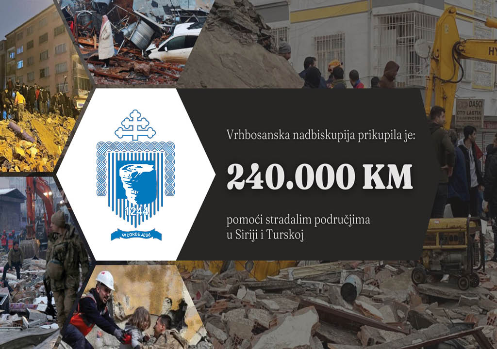 Vrhbosanska nadbiskupija prikupila 240.000 KM pomoći Siriji i Turskoj