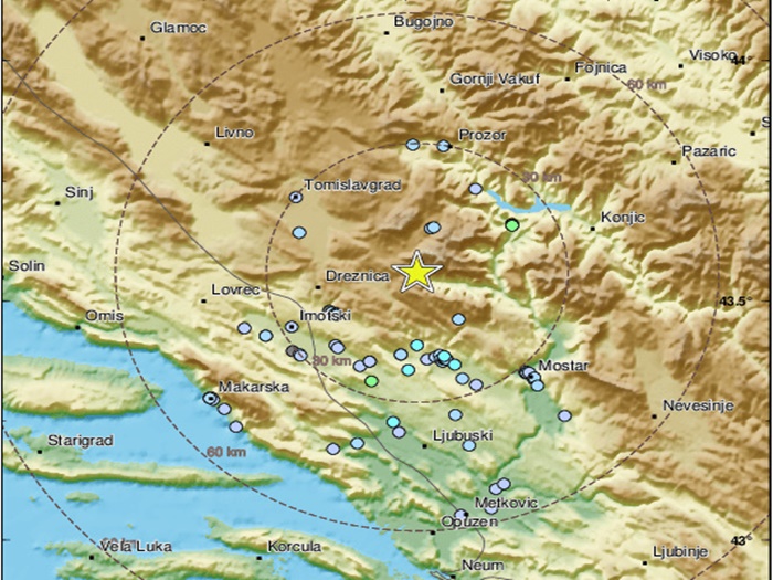 Zemljotres magnitude 3.5 pogodio područje južno od Prozora