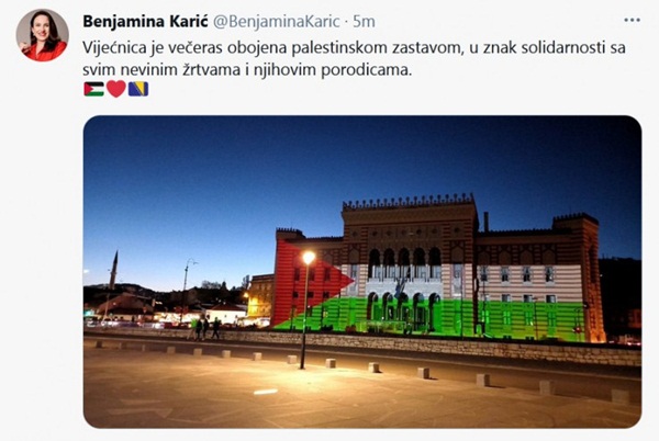 Janša izvjesio cionističku zastavu na zgradu slovenske vlade kao podršku u slamanju islamskih okupatora Izraela Vijecnica